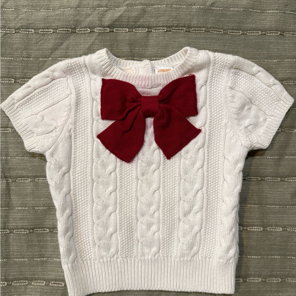 Gymboree White Cable Knit Sweater with Red Bow